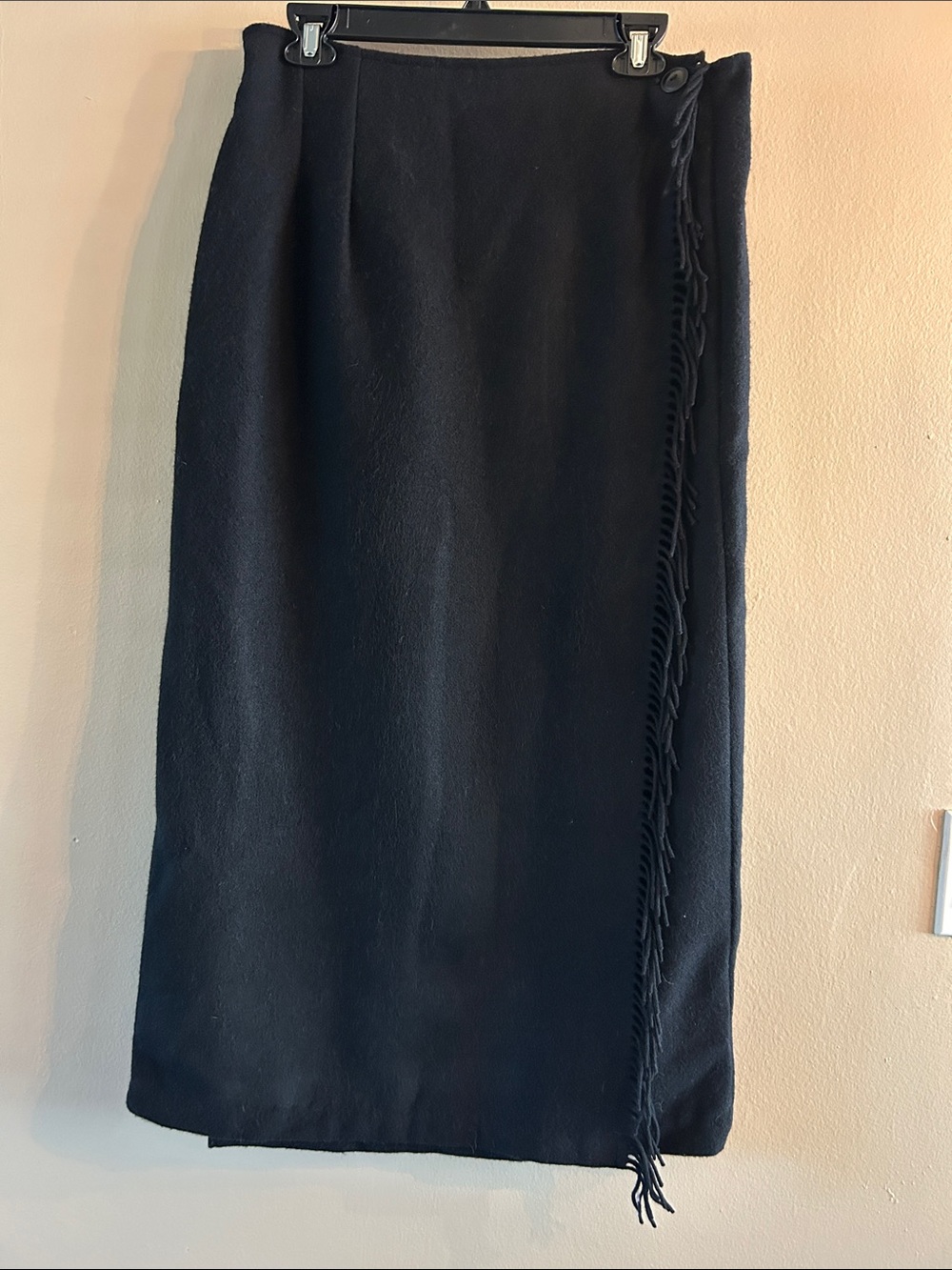 Vintage 90’s Woolrich black fringed wrap skirt waist 30” waist